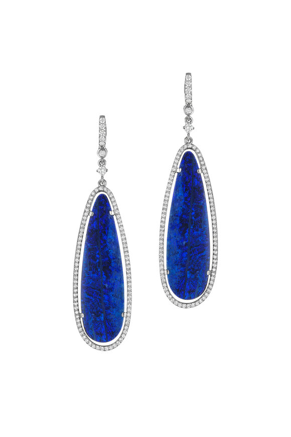Penny Preville - White Gold Dark Blue Opal Doublet Diamond Earrings