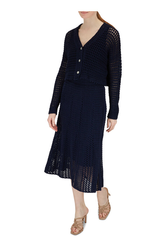 Vince - Navy Godet Crochet Skirt