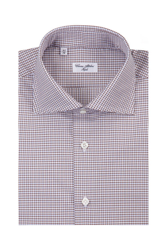 Cesare Attolini Brown Check Cotton Dress Shirt - view 1