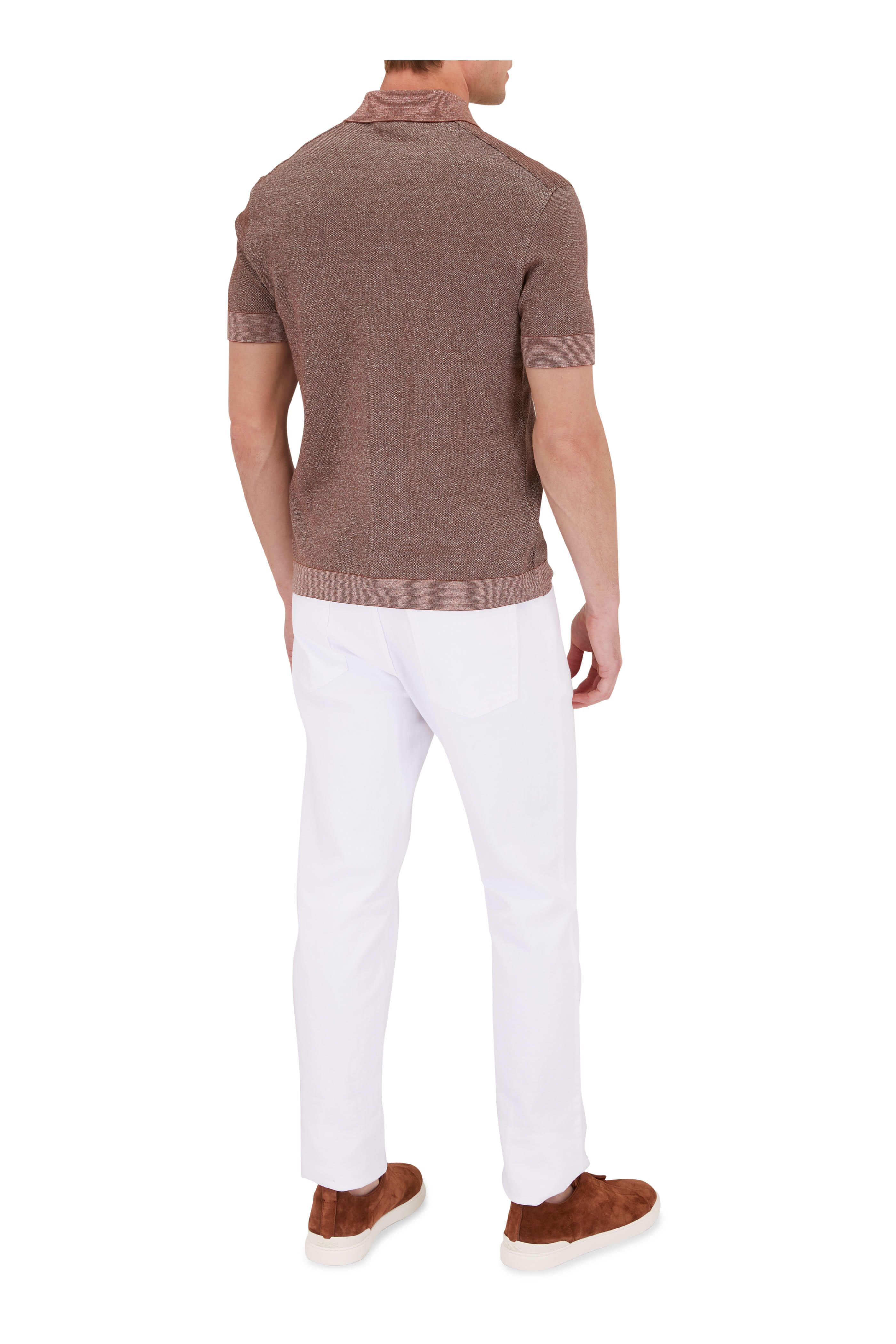 トップス TIGHTBOOTH  CUBA OPEN POLO Beige Zegna - Taupe Jacquard Short Sleeve Polo | Mitchell Stores