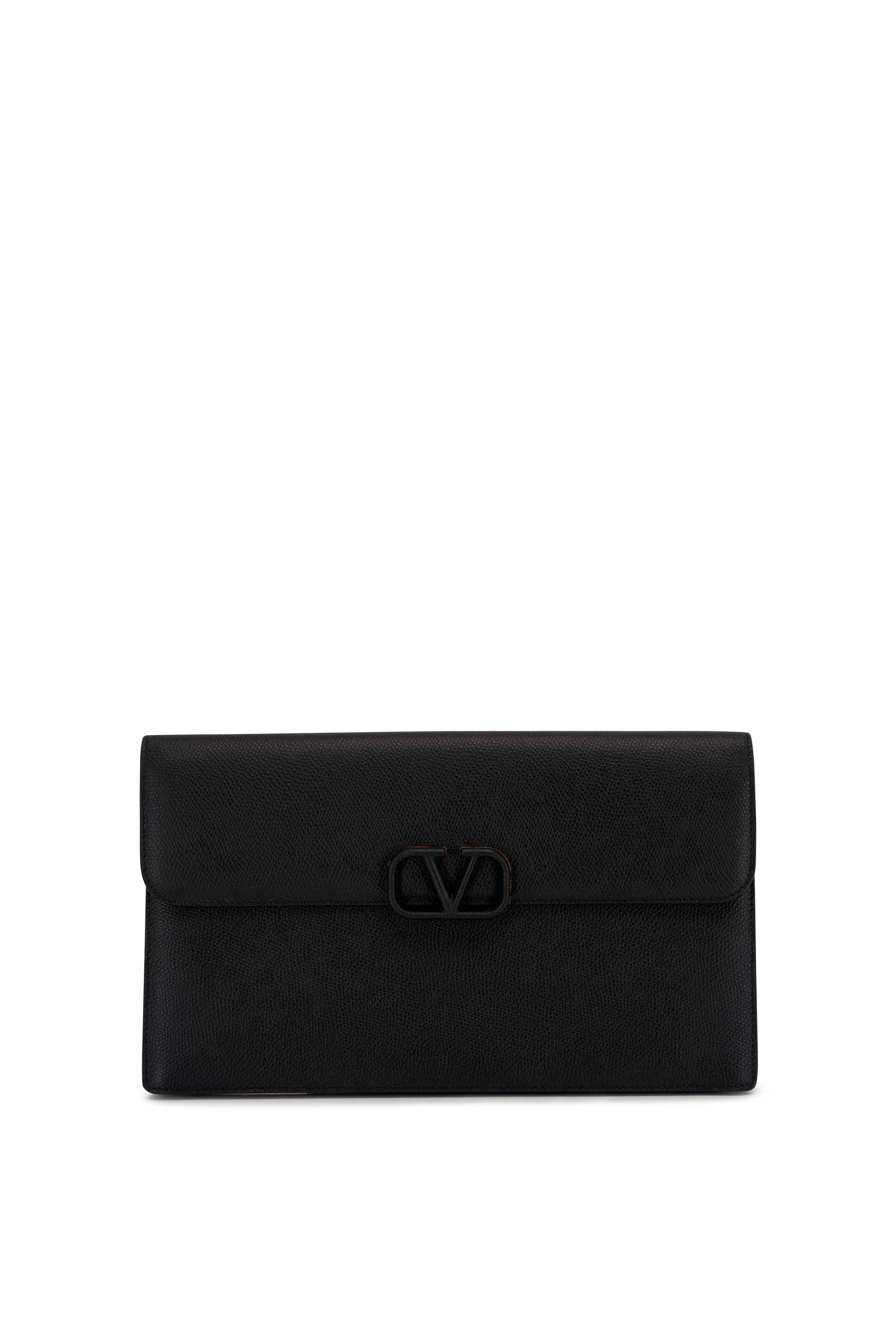 Valentino Garavani - Large Black VLogo Leather Envelope Clutch