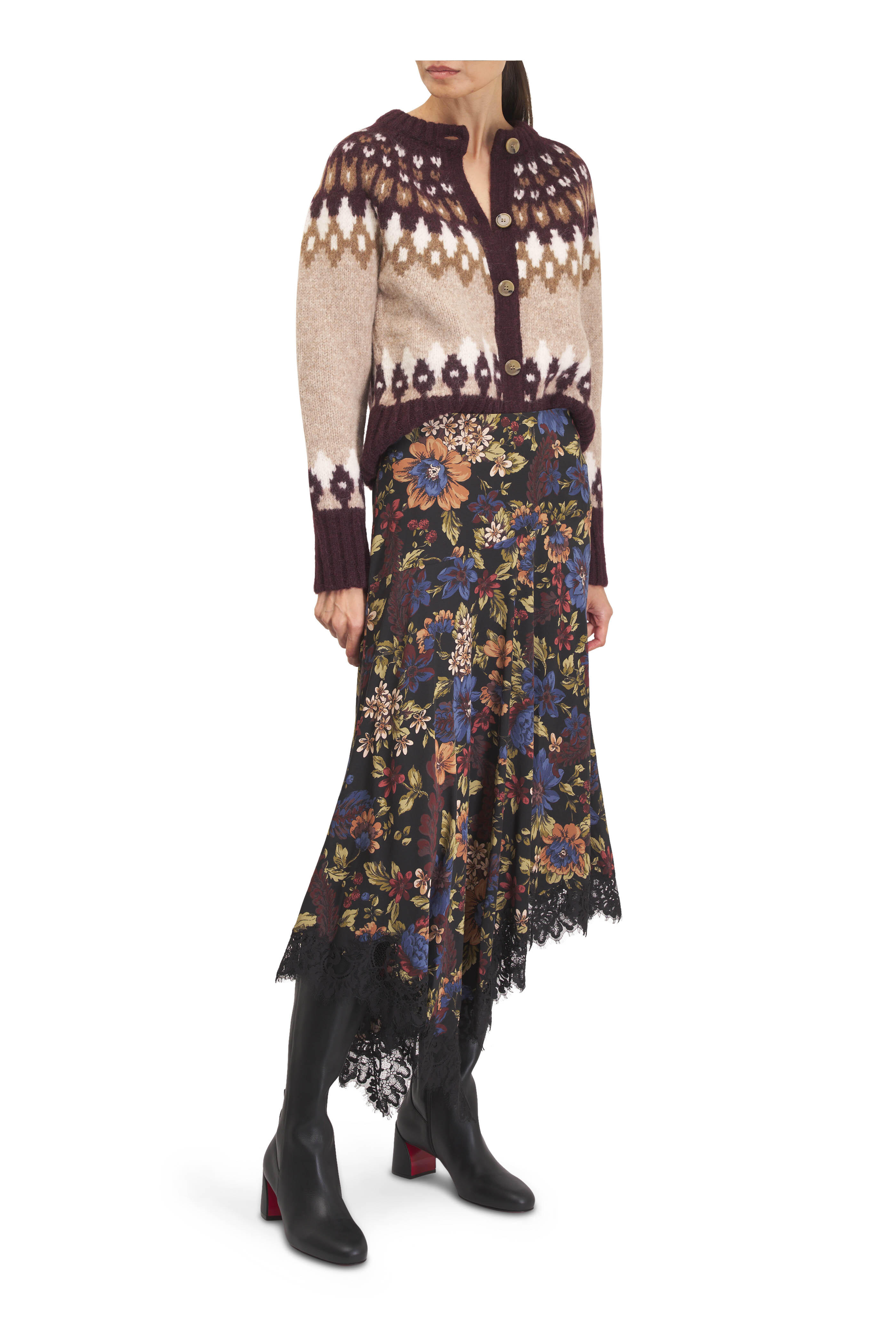 Veronica Beard - Rosemary Black Multi Floral Print Skirt