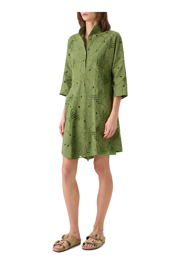 Akris Punto Green Tea Embroidered Eyelet Mini Dress - view 4