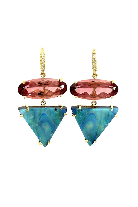 Lauren K 18k Yellow Gold Tourmaline & Opal Drop Earring