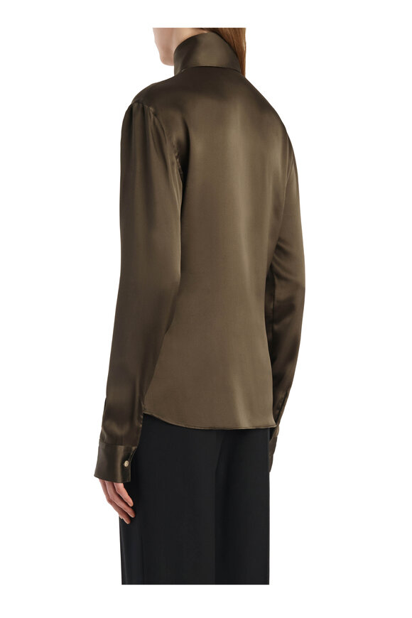 Khaite Ivy Dark Olive Vintage Washed Silk Blouse - view 3