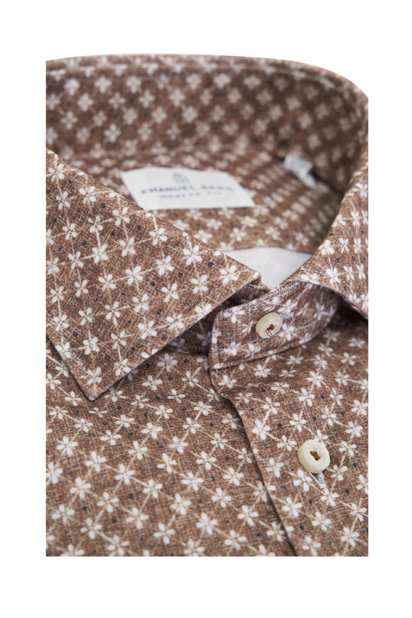 Emanuel Berg - 4Flex Brown Floral Print Sport Shirt 