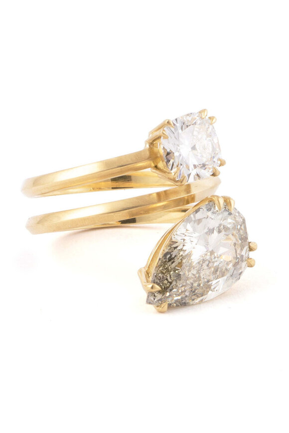 Sylva & Cie Pear and Cushion Diamond Moi & Toi Ring - view 2