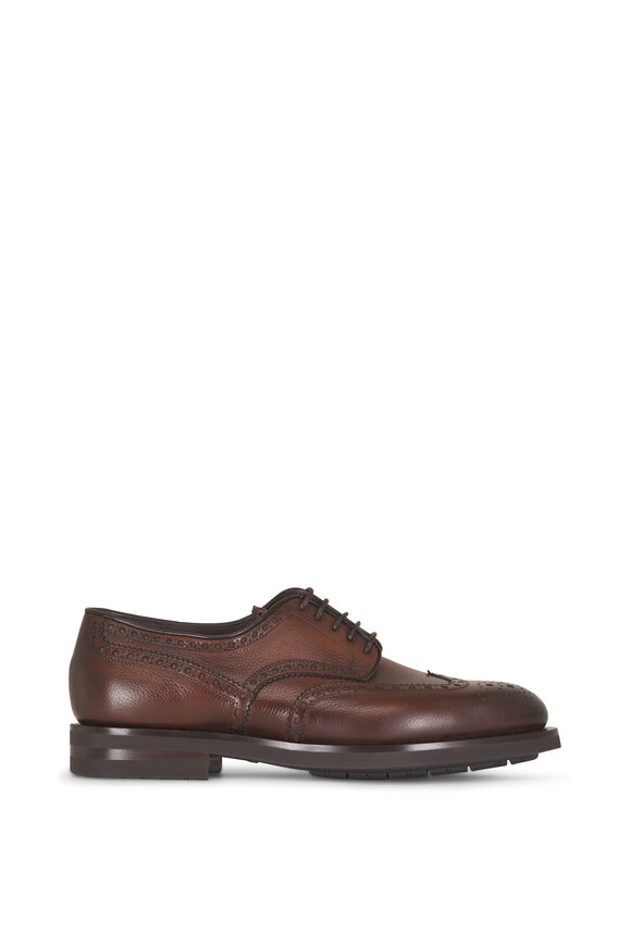 Santoni Dark Brown Leather Lace Up Dress Shoe - view 2