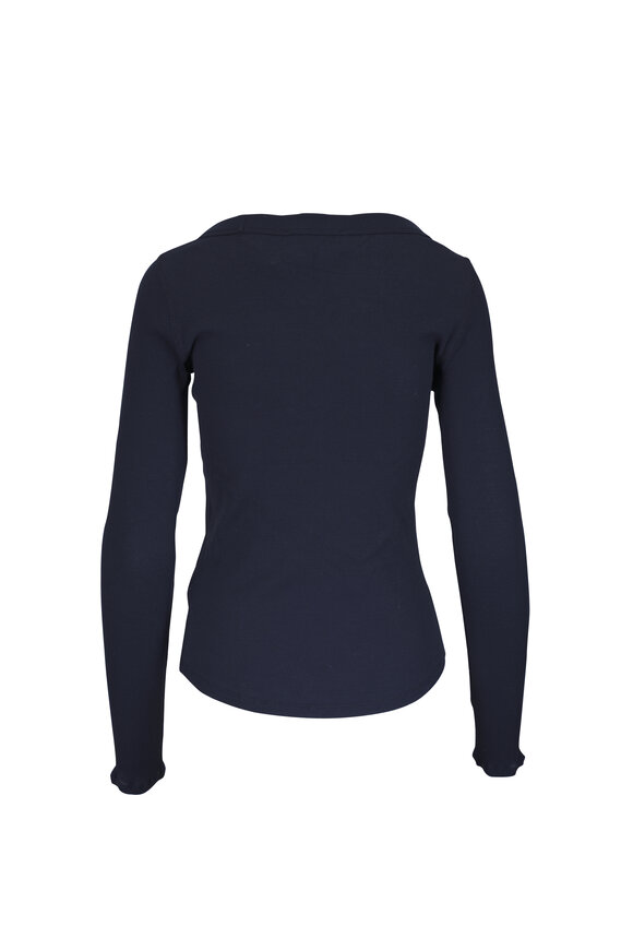Dorothee Schumacher Sheer Ease Dark Navy Ribbed Long Sleeve T-Shirt - view 2