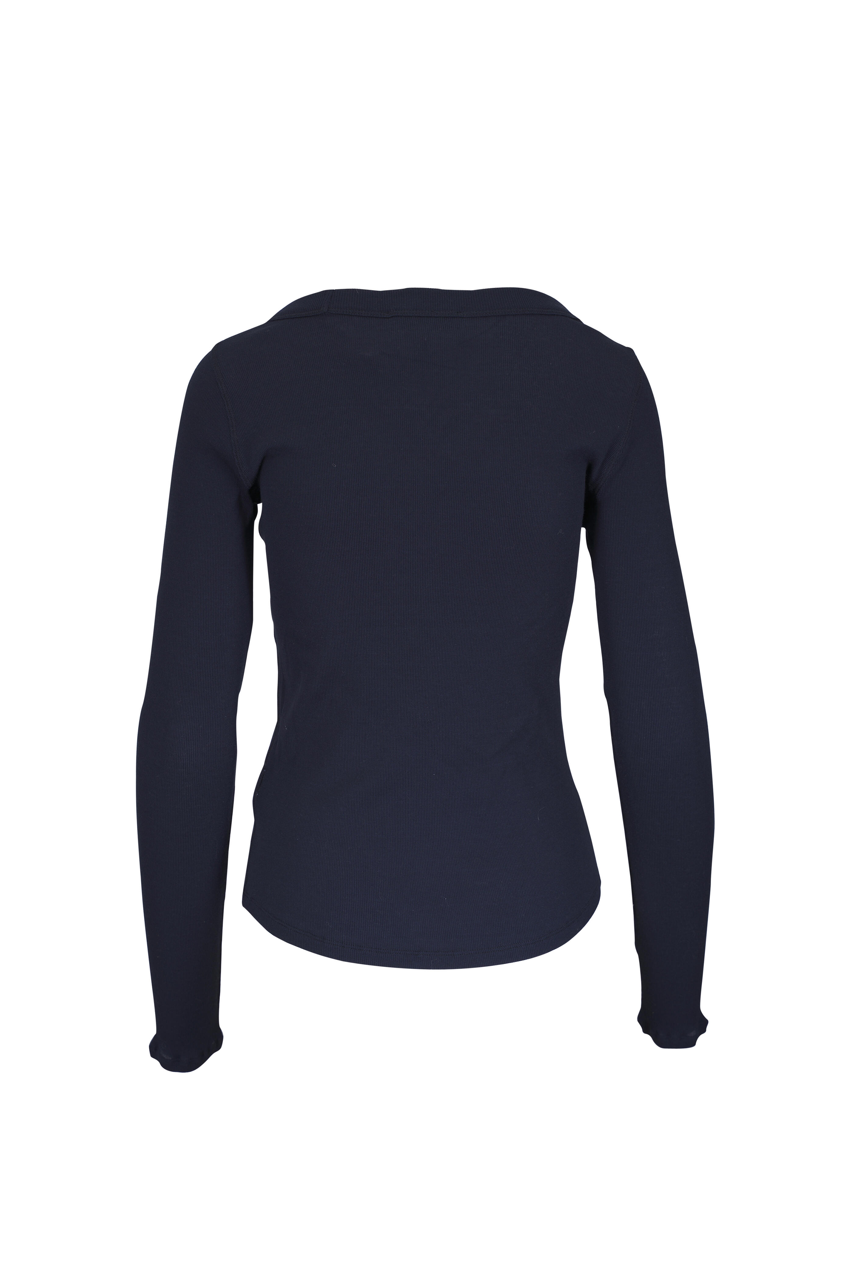 Dorothee Schumacher - Sheer Ease Dark Navy Ribbed Long Sleeve T-Shirt