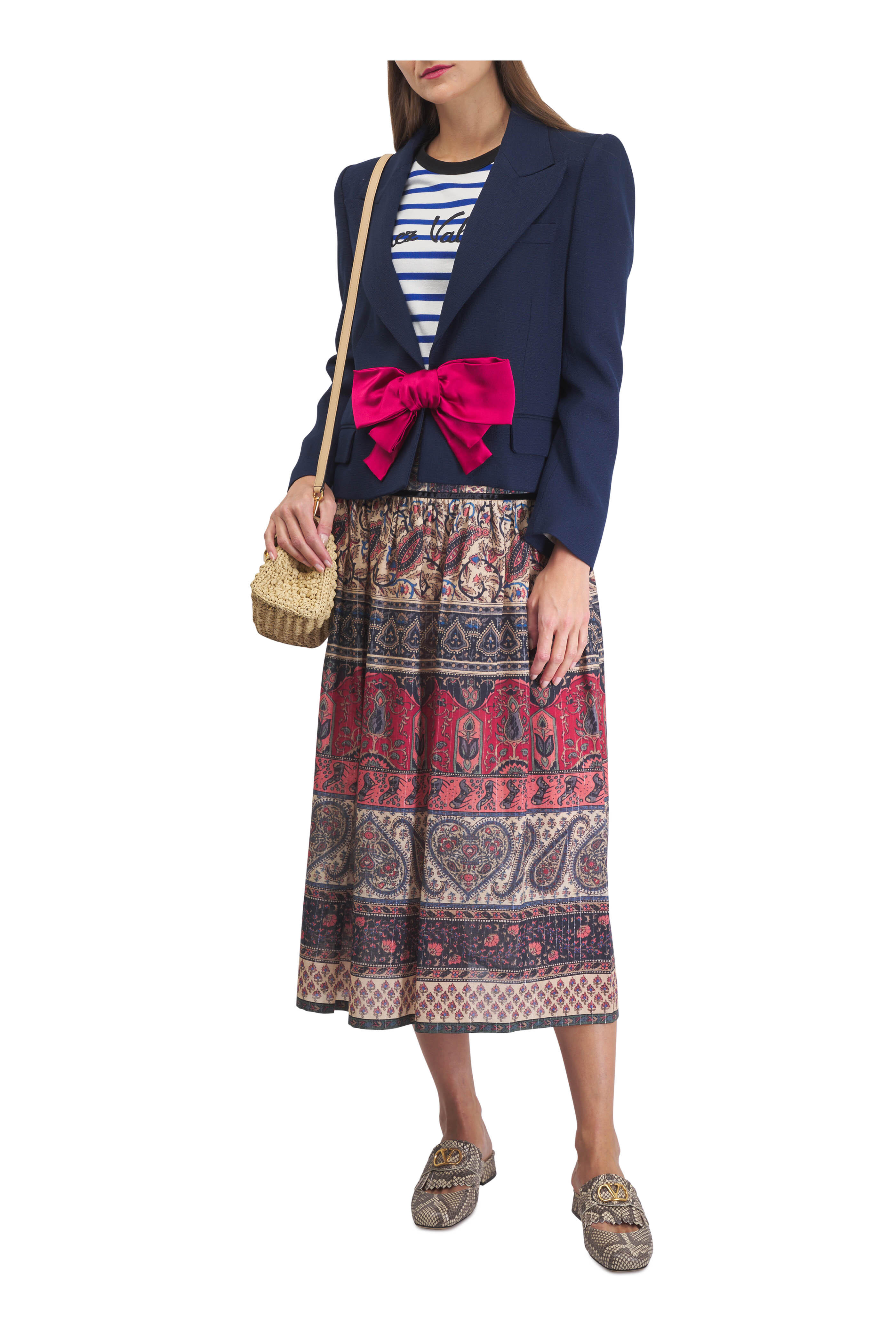 ストライプ コットン リネン Chez Valentino Tシャツ 6B3MG24C-962-AS0-Valentino-t-