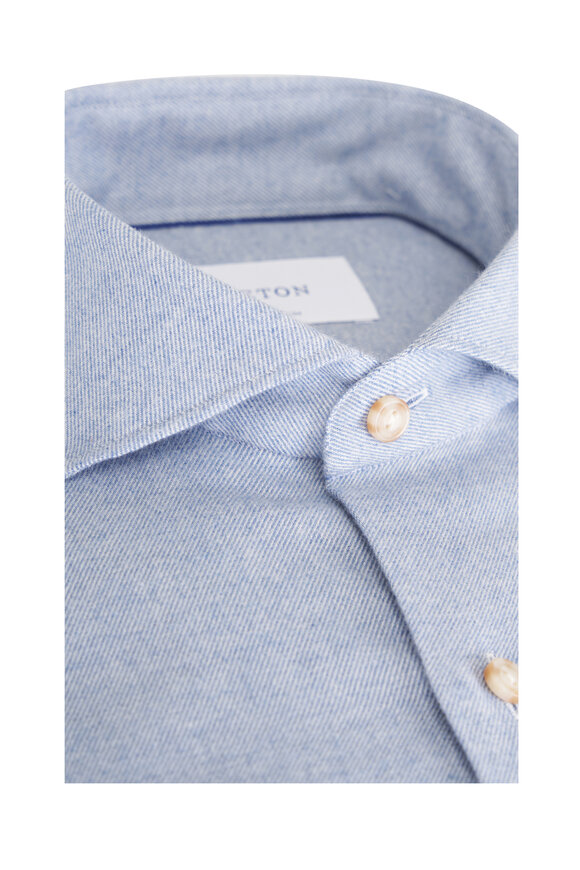Eton Light Blue Cotton Flannel Dress Shirt - view 4