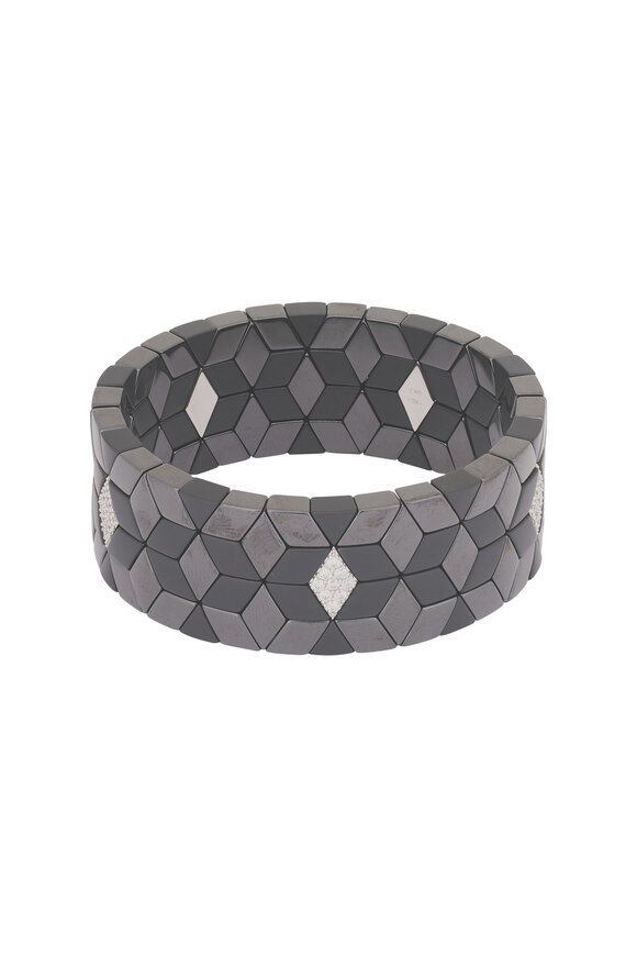 Demeglio 18k White Gold Medium Ceramic Diamond Bangle