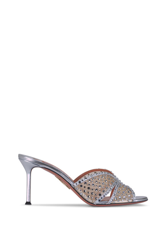 Aquazzura Crystal Lover Silver Mule, 75mm - view 3