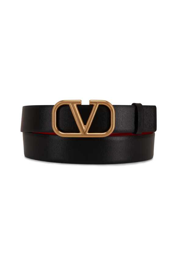 Valentino Garavani - Red & Black Leather VLogo Reversible Belt