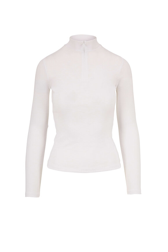 Vince - Optic White Quarter-Zip Knit Top