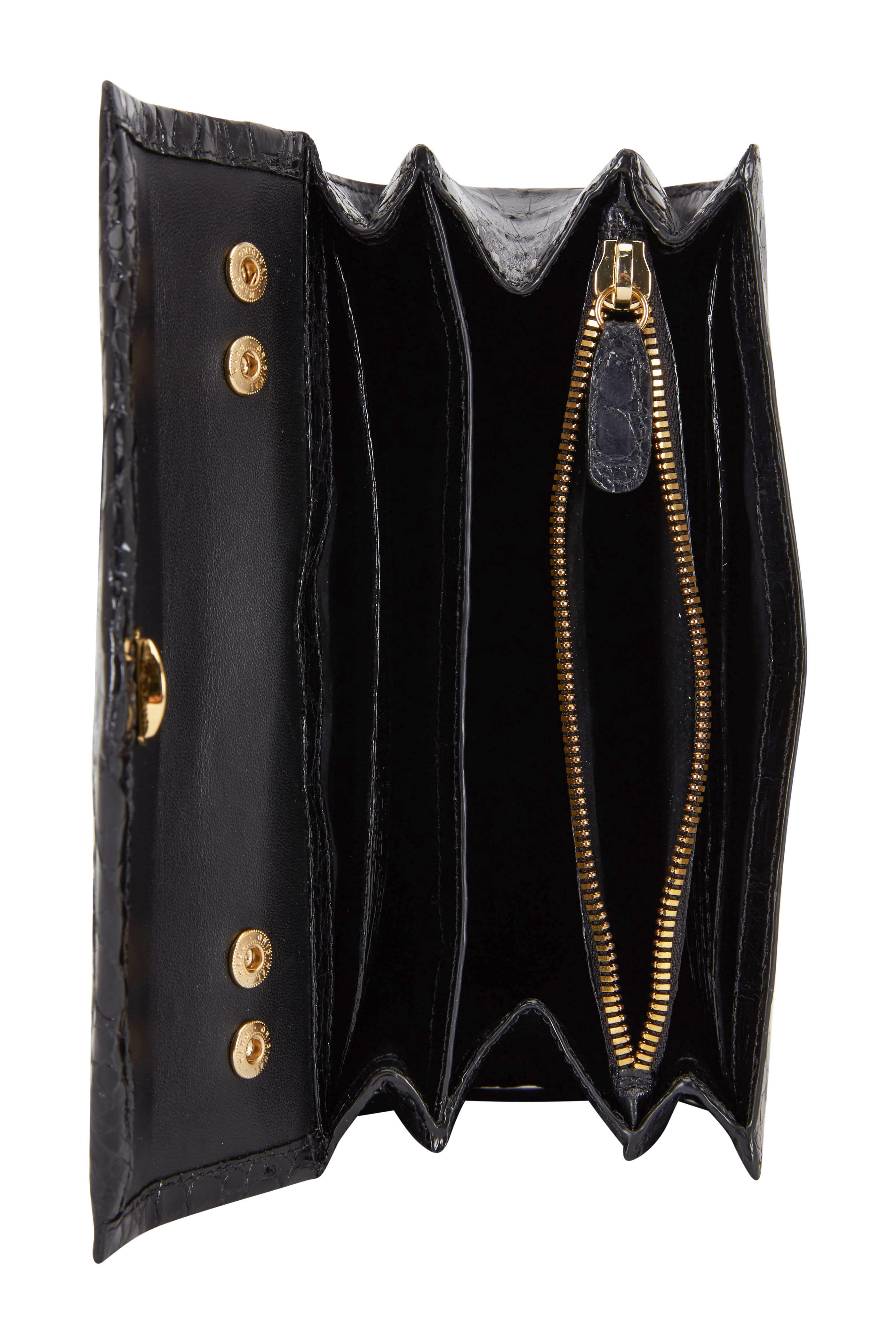 Nancy Gonzalez - Black Glossy Crocodile Chain Convertible Clutch