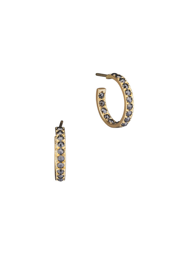 Caroline Ellen 18k Yellow Gold Pave Round Cut Diamond Hoops - view 1