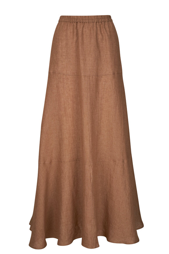 Kiton - Brown Linen Tiered Maxi Skirt 