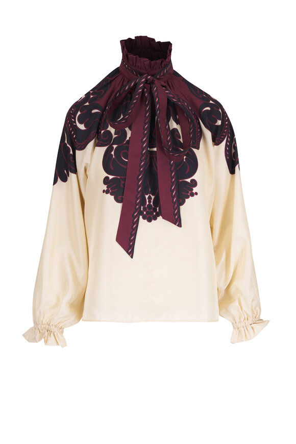 La Double J Cerere Black & Ivory Printed Silk Blouse