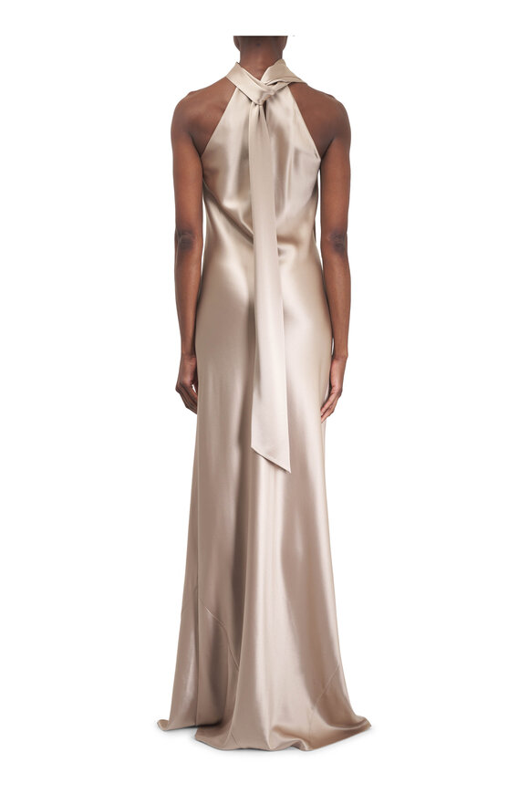 Galvan Sienna Sand High Neck Satin Gown - view 3
