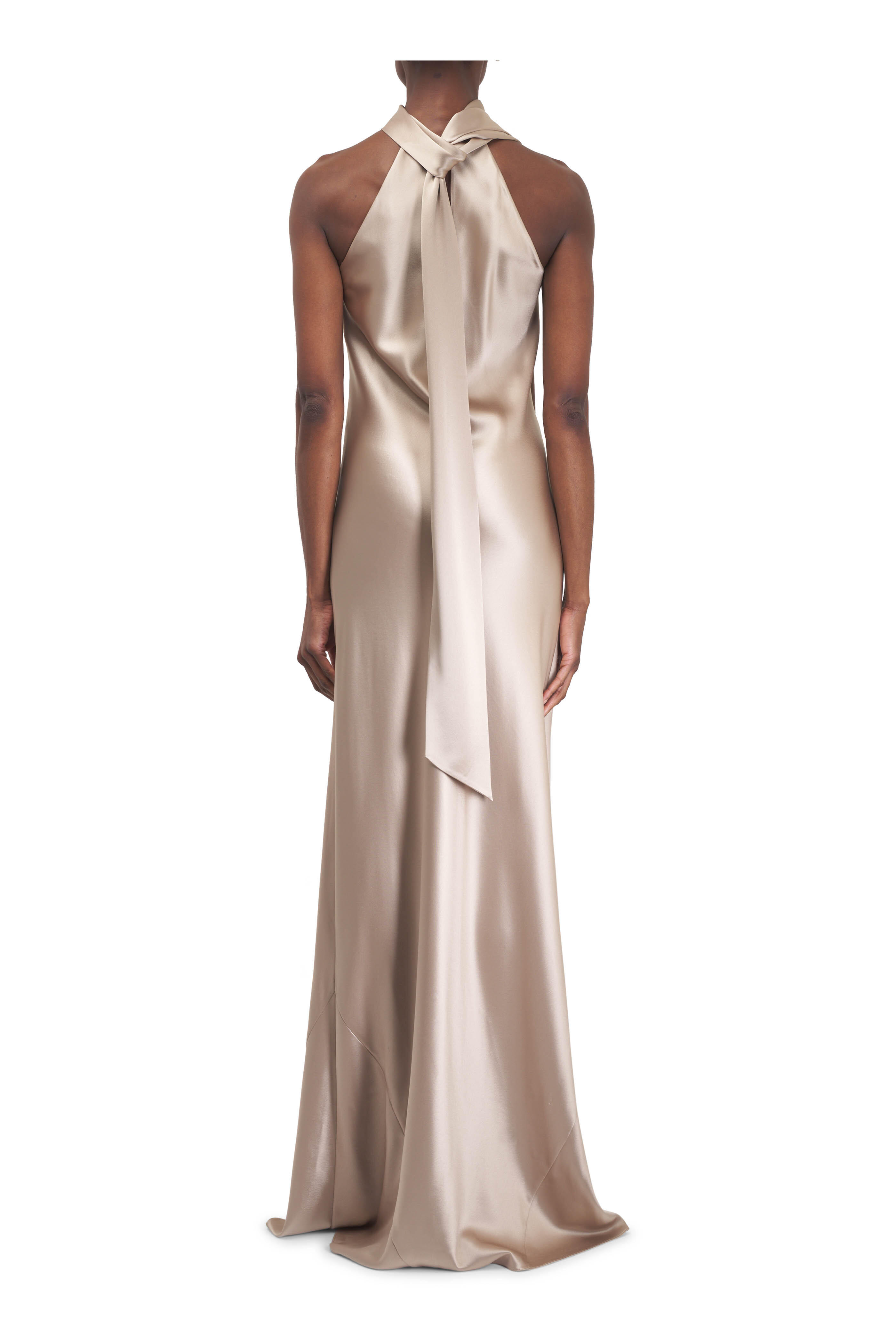 Galvan - Sienna Sand High Neck Satin Gown