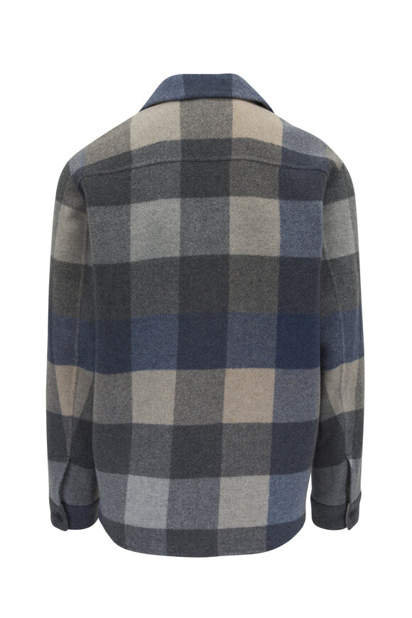 Vince - Blue & Charcoal Plaid Splittable Shirt Jacket