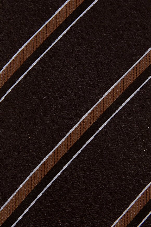 Zegna - Brown Tonal Diagonal Stripe Silk Necktie