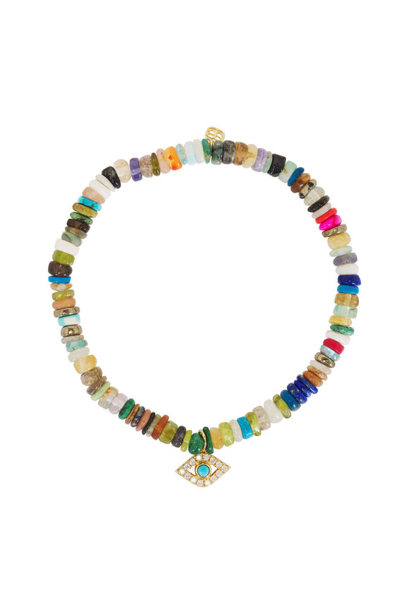 Sydney Evan 14k Yellow Gold Heishi Beaded Evil Eye Bracelet