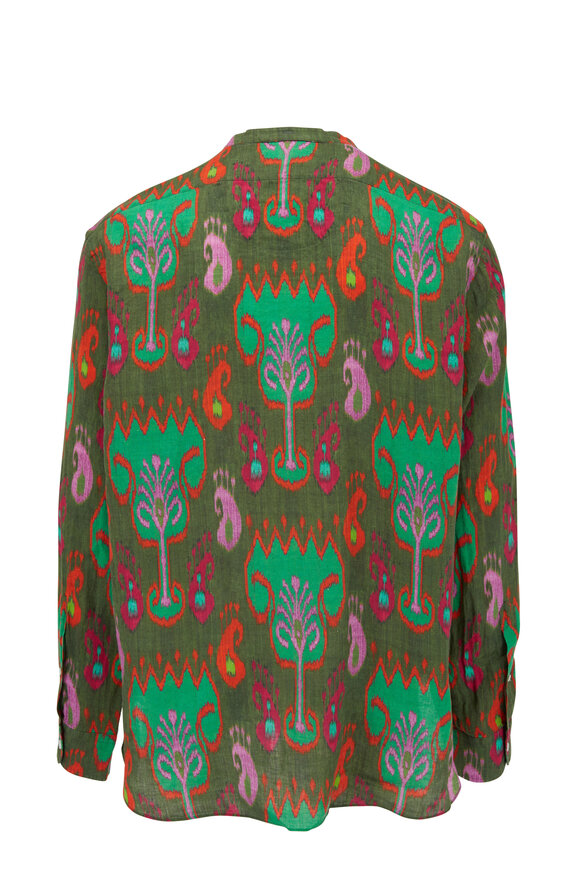 Ralph Lauren Purple Label - Sahara Green Ikat Print Linen Shirt 