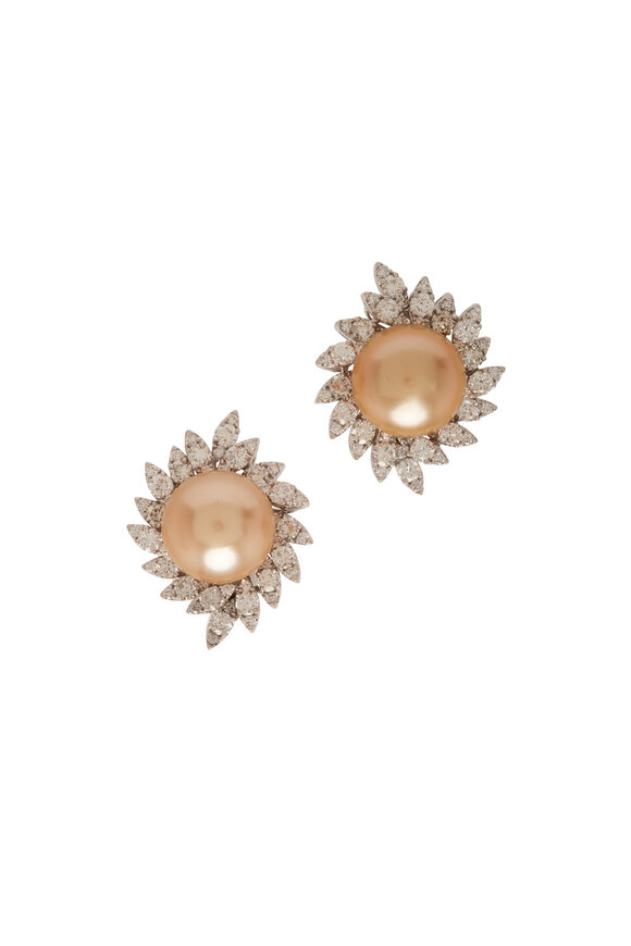 Assael - Golden South Sea Pearl & Diamond Petal Earrings