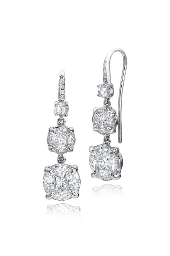 Nam Cho 18k White Gold Diamond Double Drop Earring - view 1