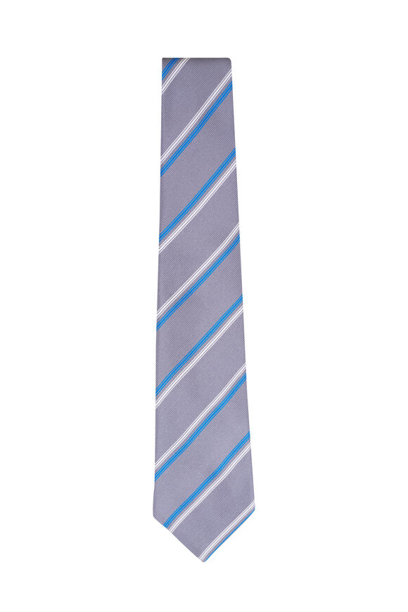 Kiton Gray & Blue Strip Silk Necktie