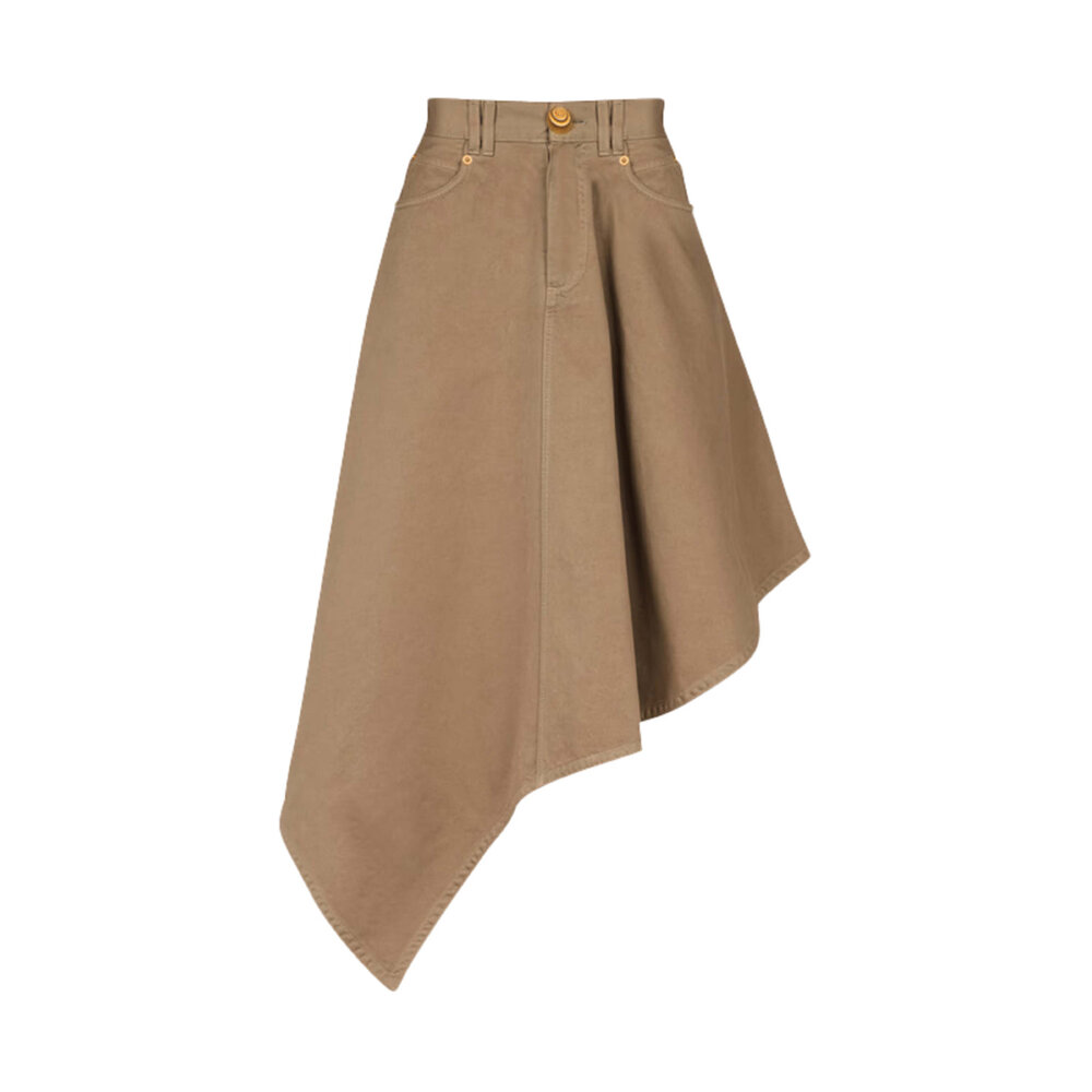 Balmain - Beige Canvas Asymmetrical Midi Skirt | Mitchell Stores