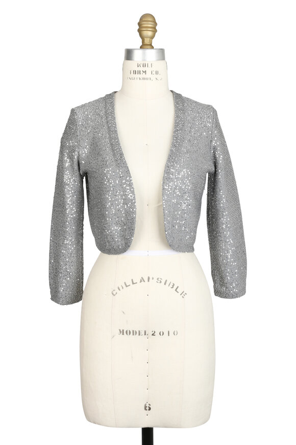 Oscar de la Renta - Silver Silk Blend Sequin Shrug