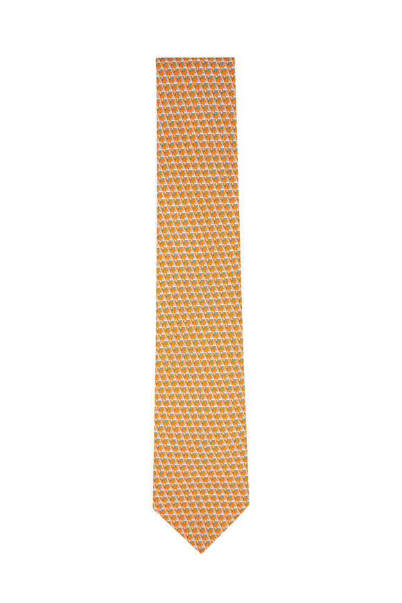 Ferragamo Orange Swan Print Silk Necktie 