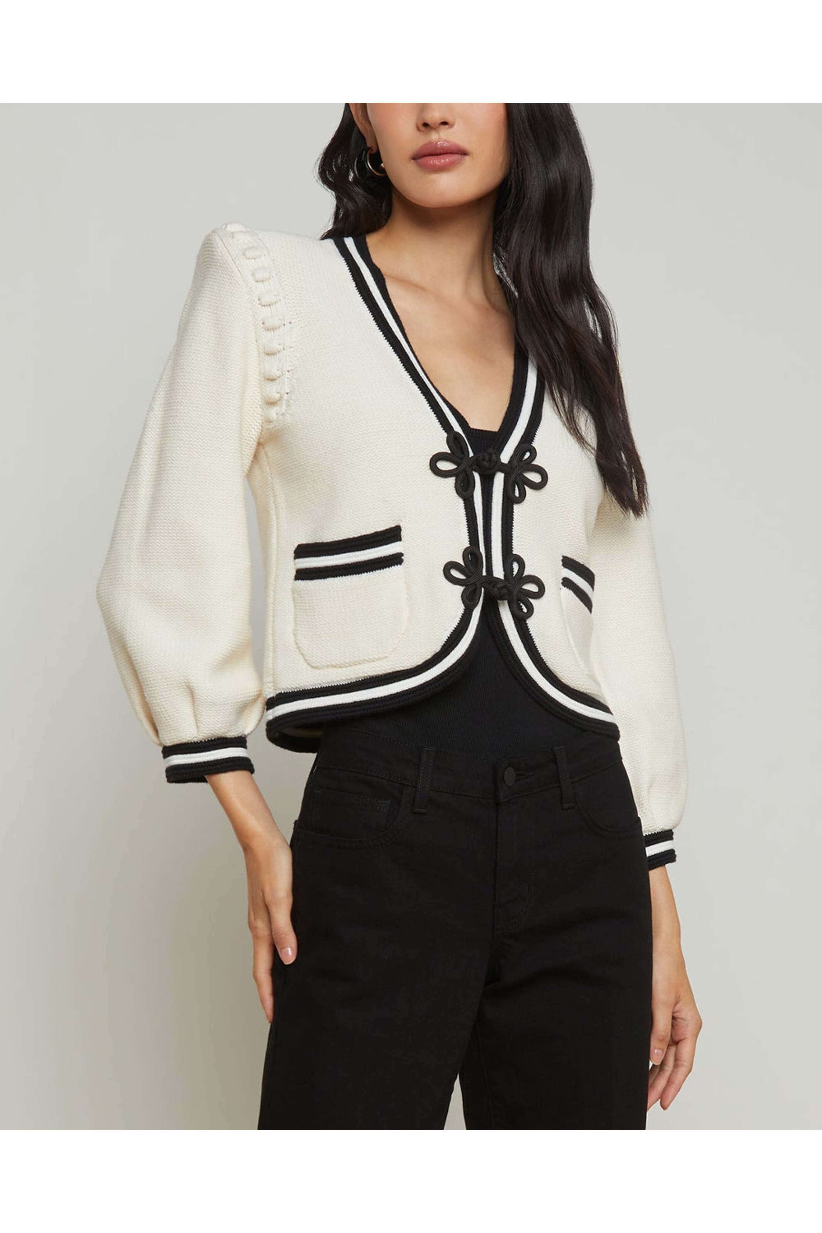 L'Agence - Black and Ivory Kaito Crop Cardigan