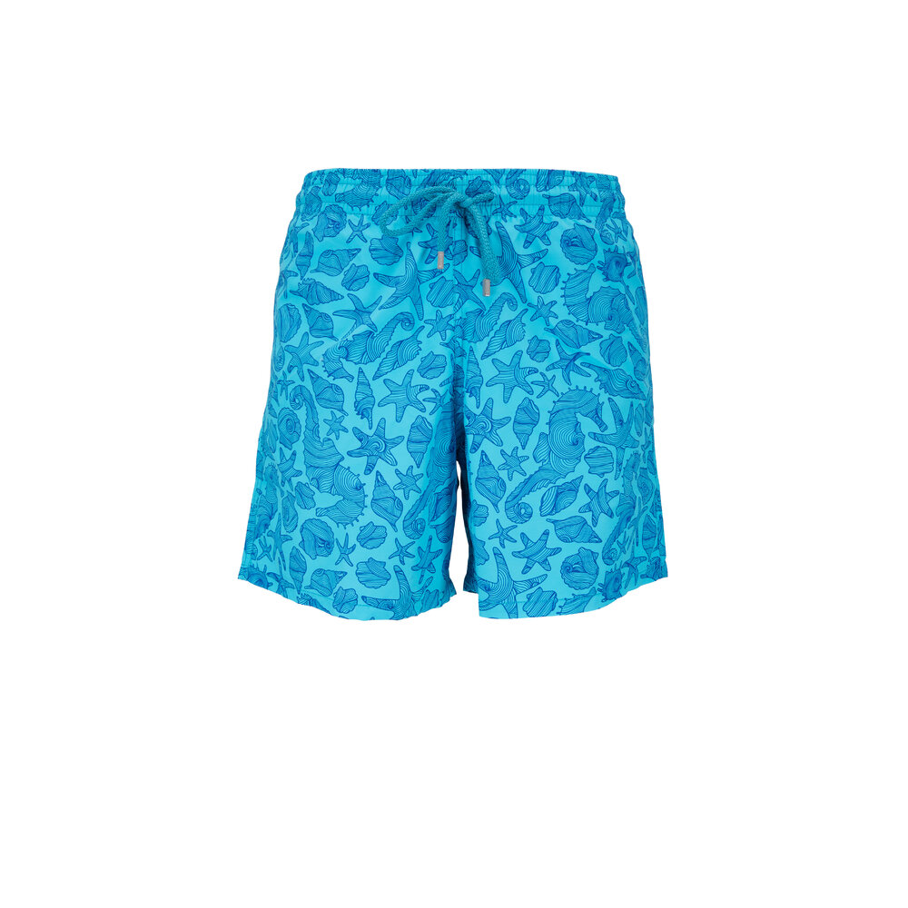 Vilebrequin - Moorea Blue Seashells Swim Trunks | Mitchell Stores