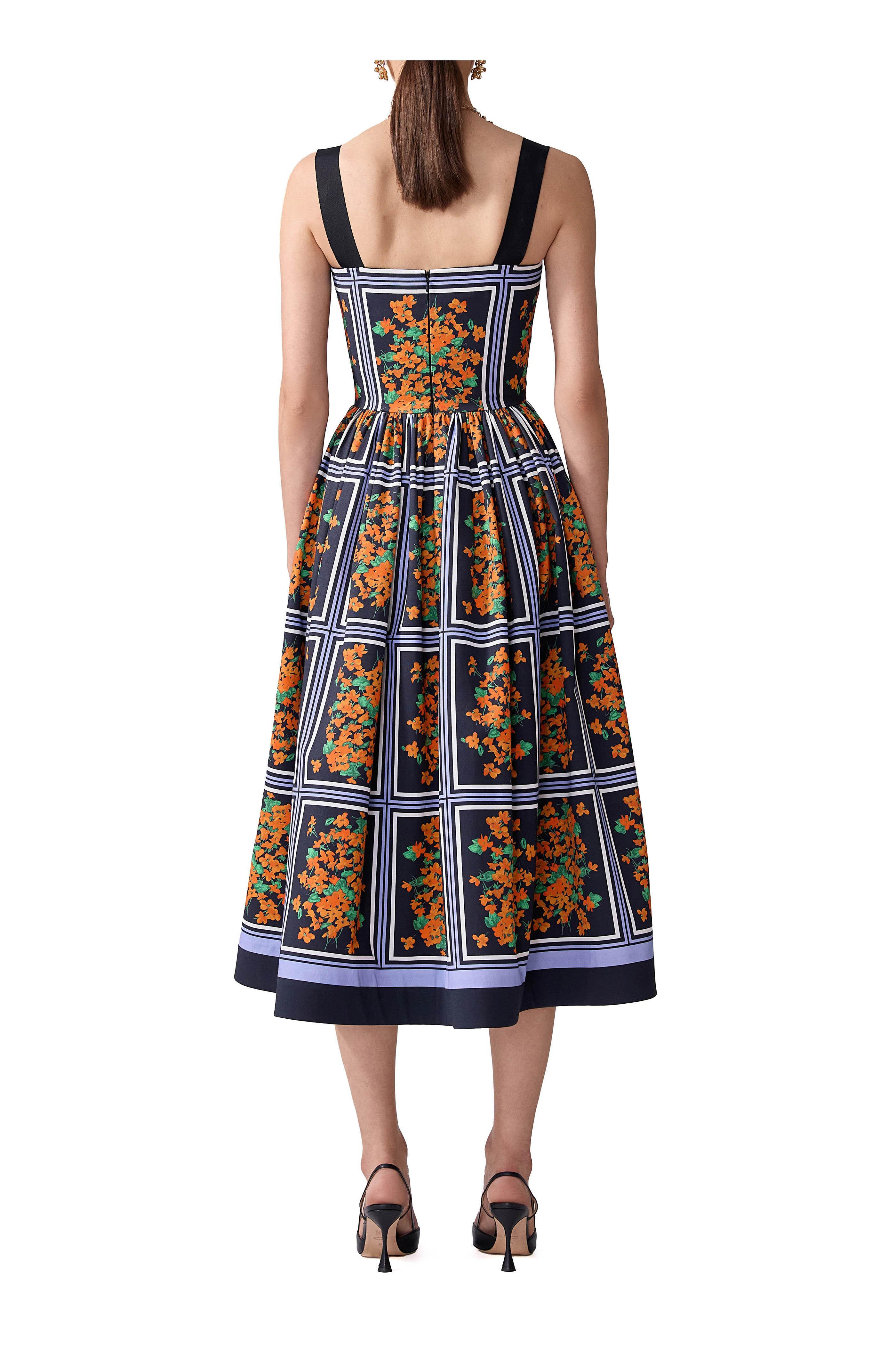 Carolina Herrera - Black Multi Floral Print Midi Dress