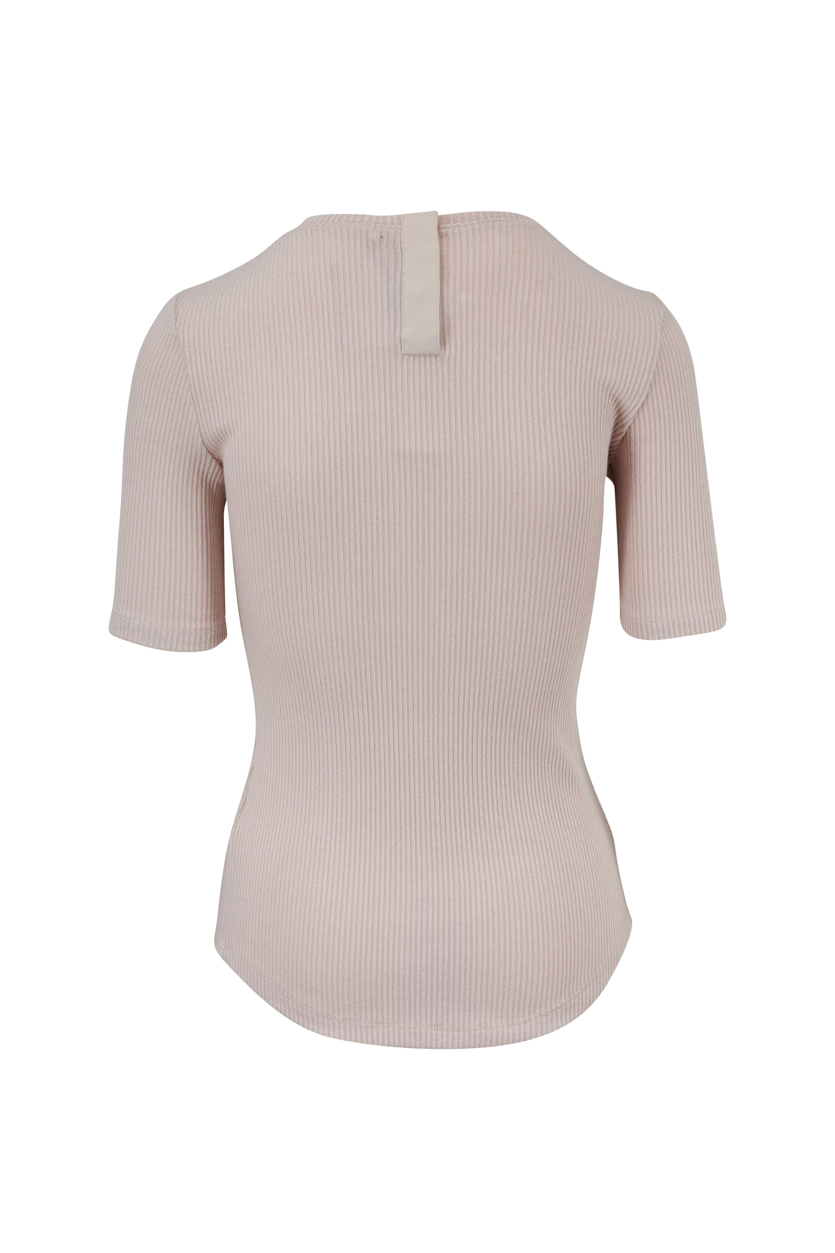 Adam Lippes - Blush Ribbed Fitted Elbow Sleeve Top