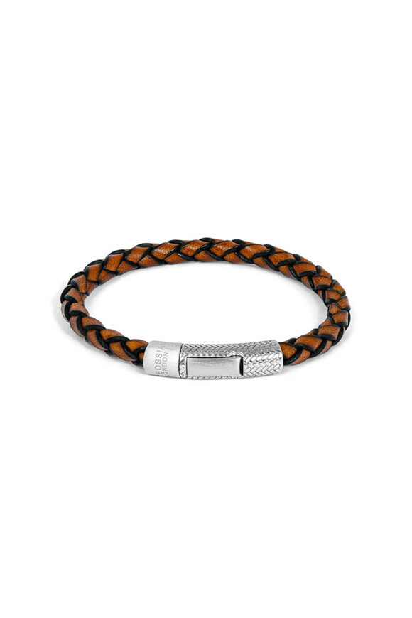 Tateossian - Herringbone Click Pelle Brown Leather Bracelet