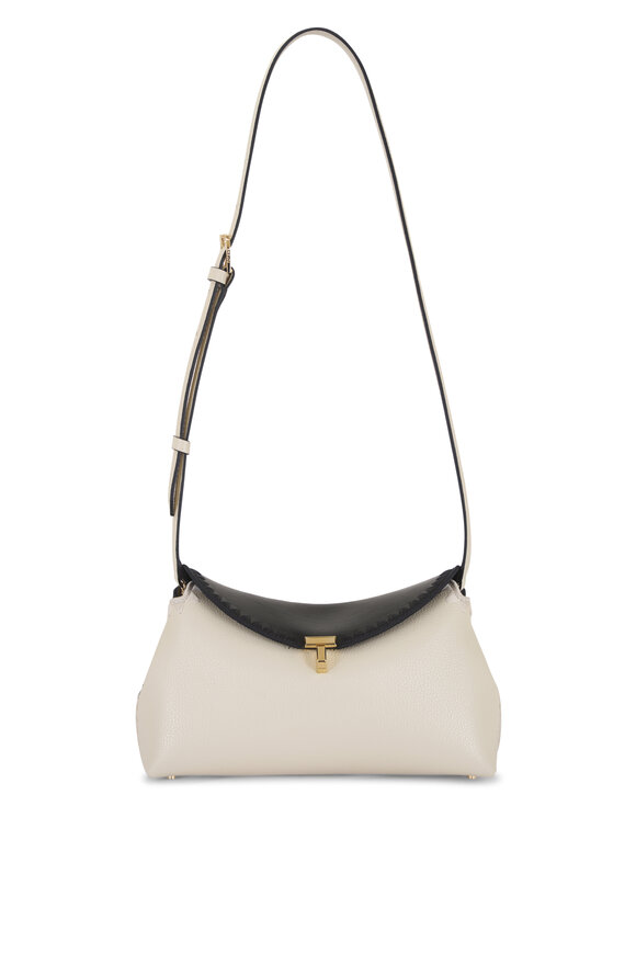 Totême T-Lock Black & Milk Embroidered Leather Clutch