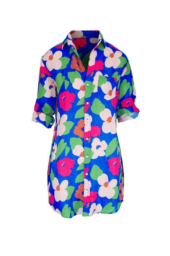 Frank & Eileen Mary Bright Blue Floral Classic Shirtdress