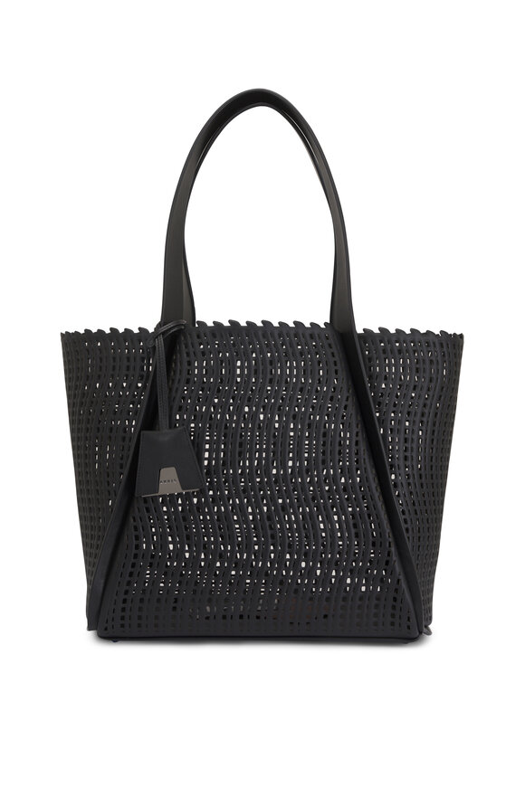 Akris Medium Alex Black Laser Cut Leather Tote - view 1