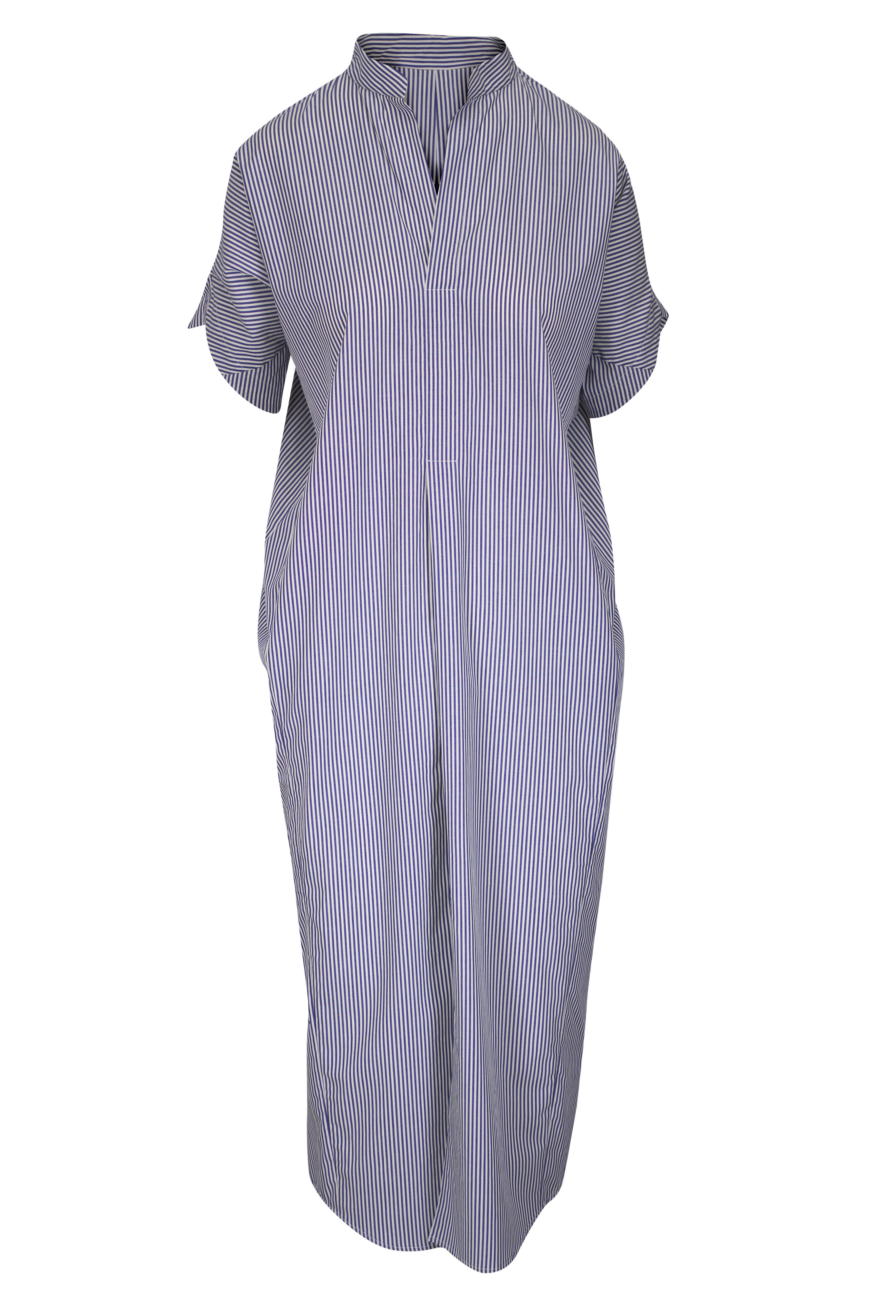 Zero + Maria Cornejo - Long Aissa Ivory & Navy Stripe Shirt Dress