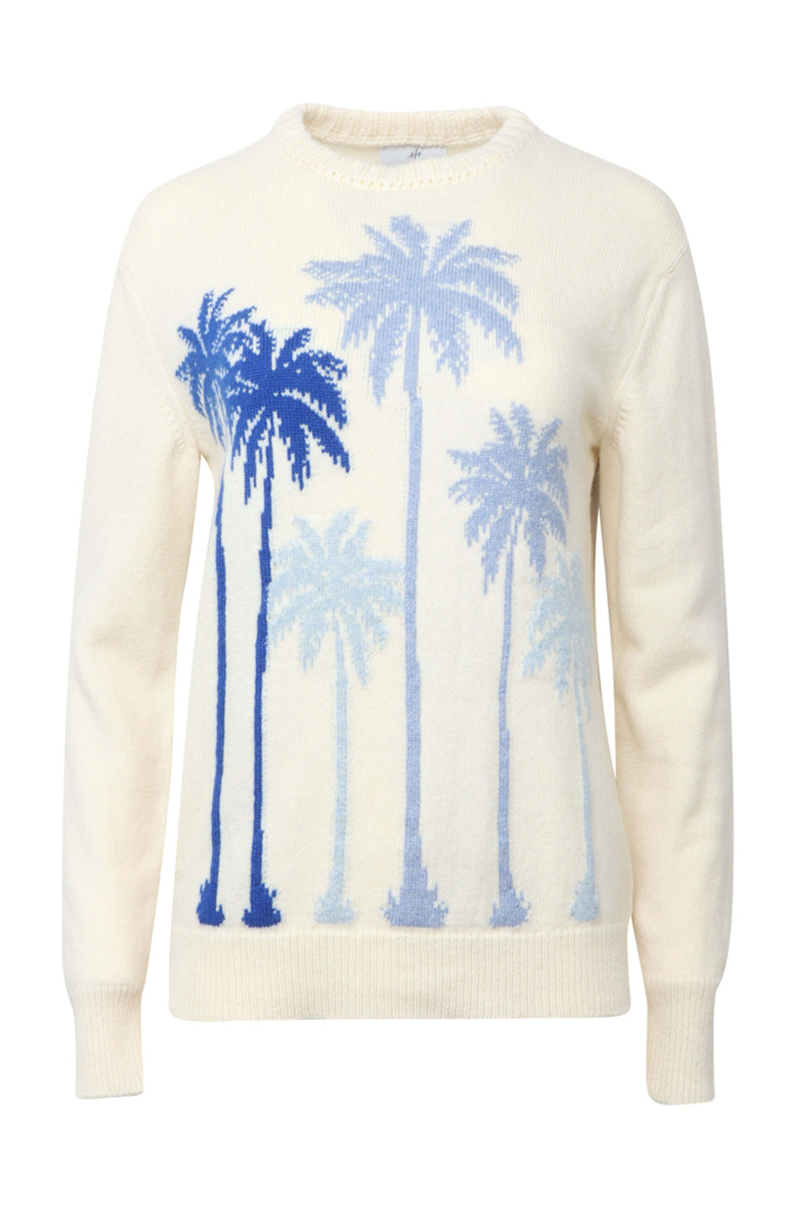 Harden - White and Blue Palm Tree Crewneck Sweater