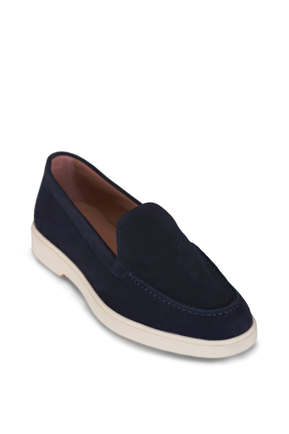 Santoni Yaltamoc Navy Suede Mocassin Loafer