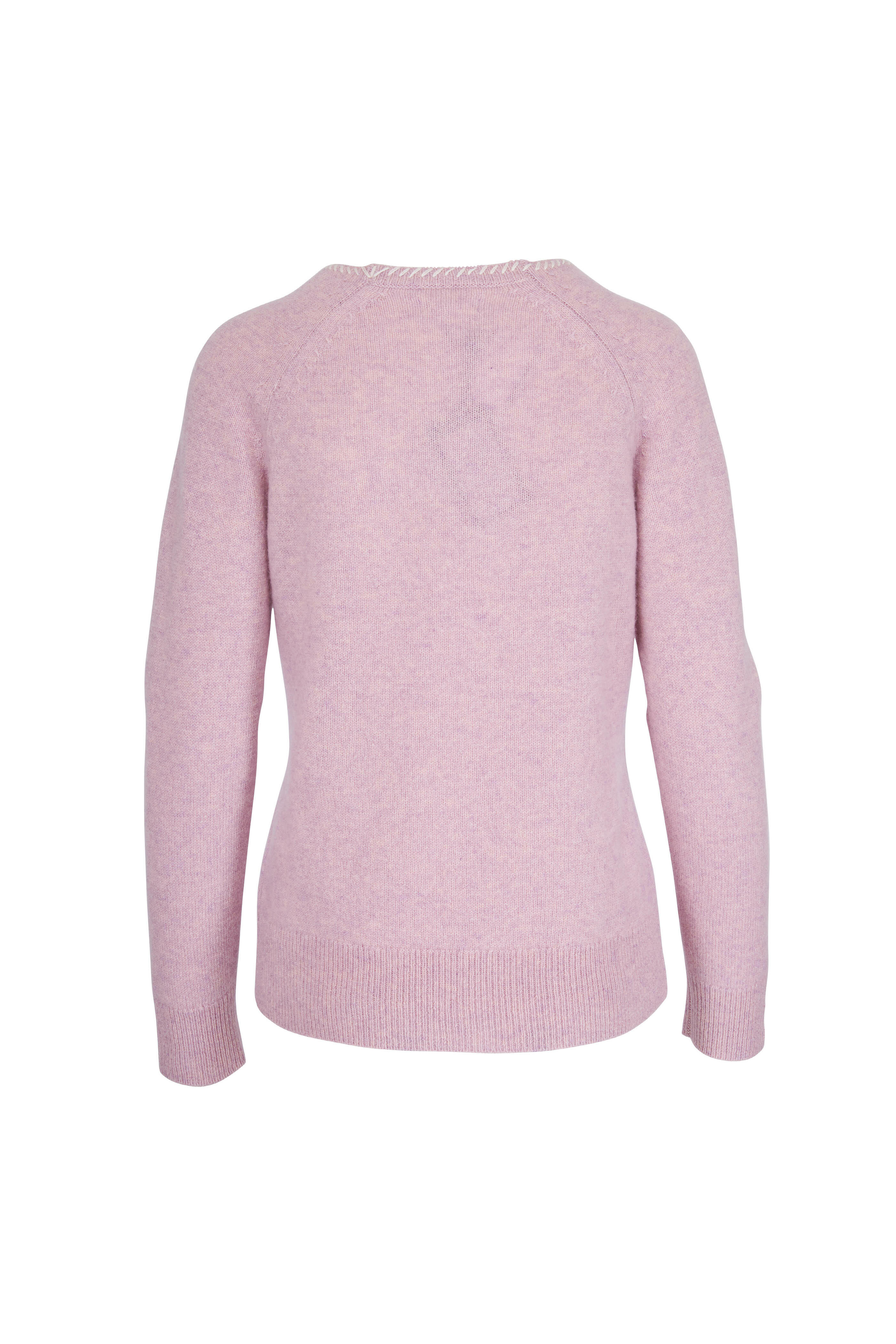 Paige - Adalyn Pink Cashmere V-Neck Embroidered Sweater