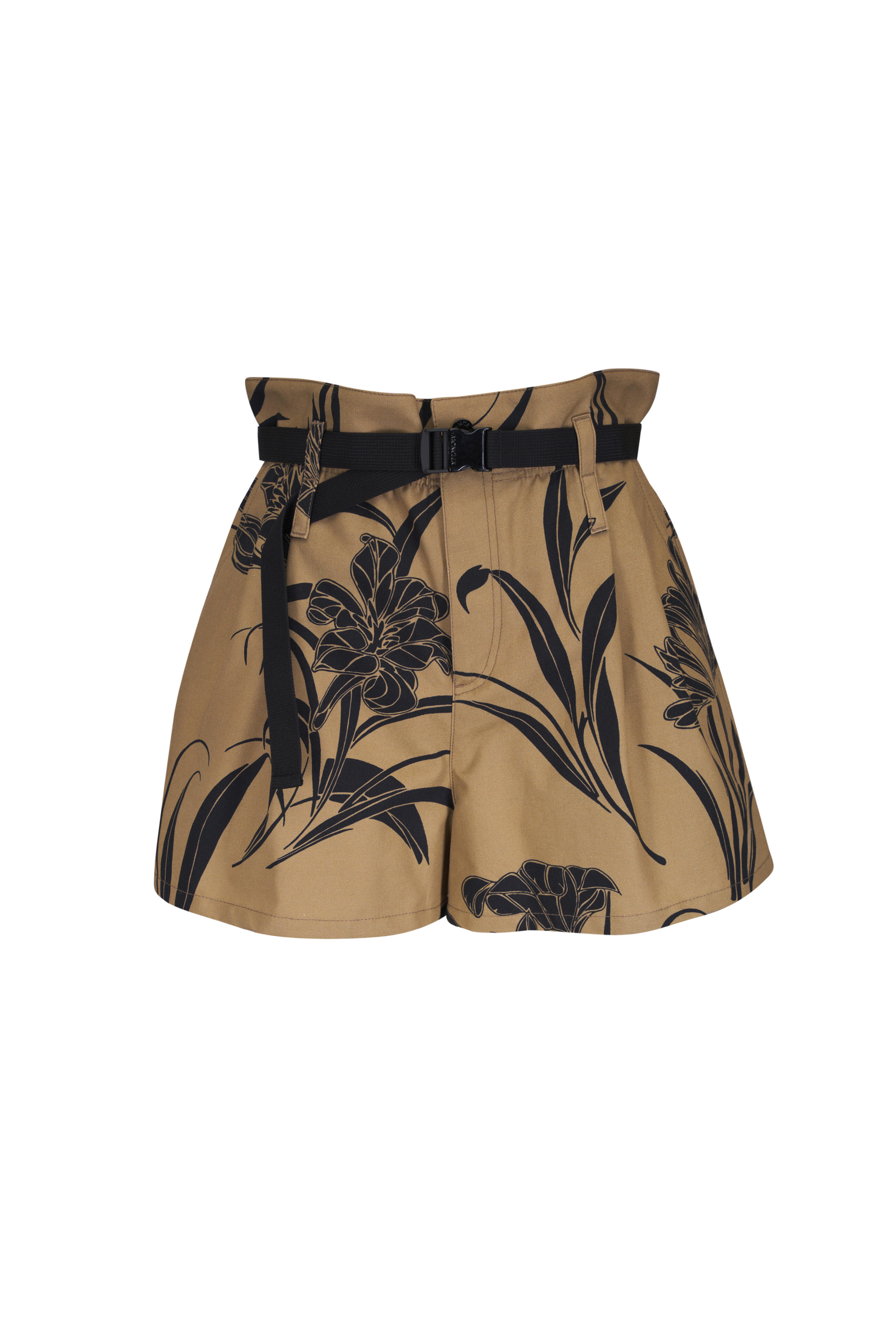 Moncler - Dark Beige & Black Floral Paper Bag Waist Shorts