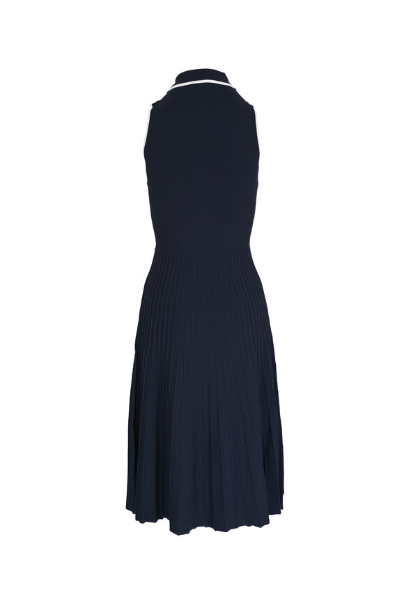 Veronica Beard - Meralda Navy Blue Sleeveless Pleated Midi Dress